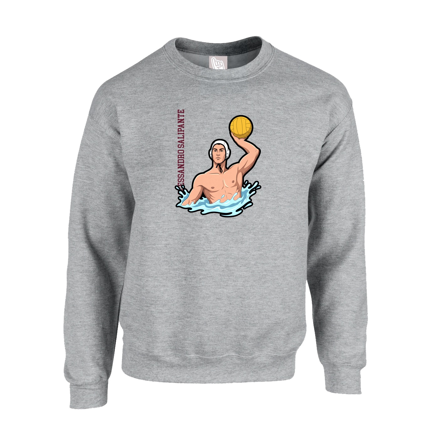 Fleece Crew — Name Vertical in Grey