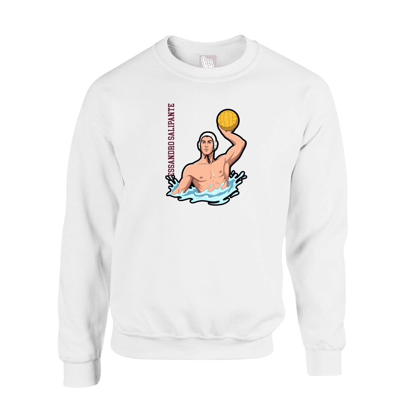Fleece Crew — Name Vertical in White
