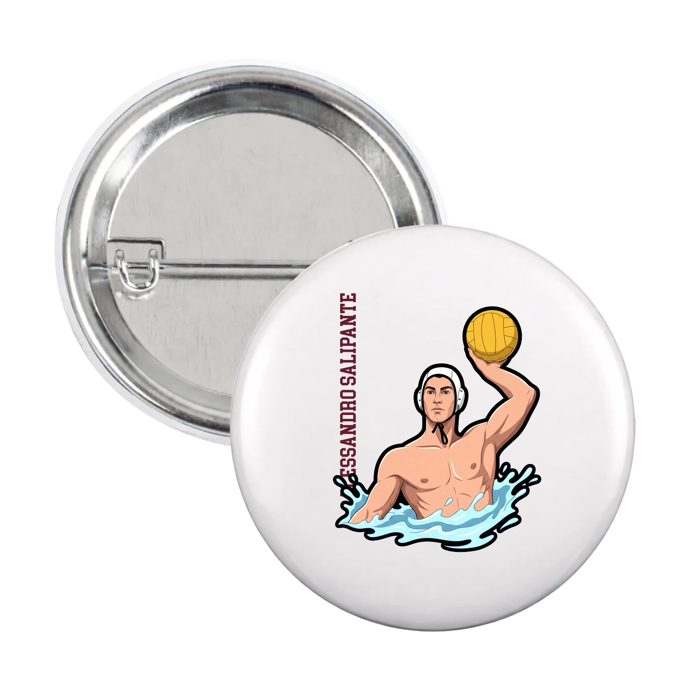 Game Day Button — Name Vertical in White