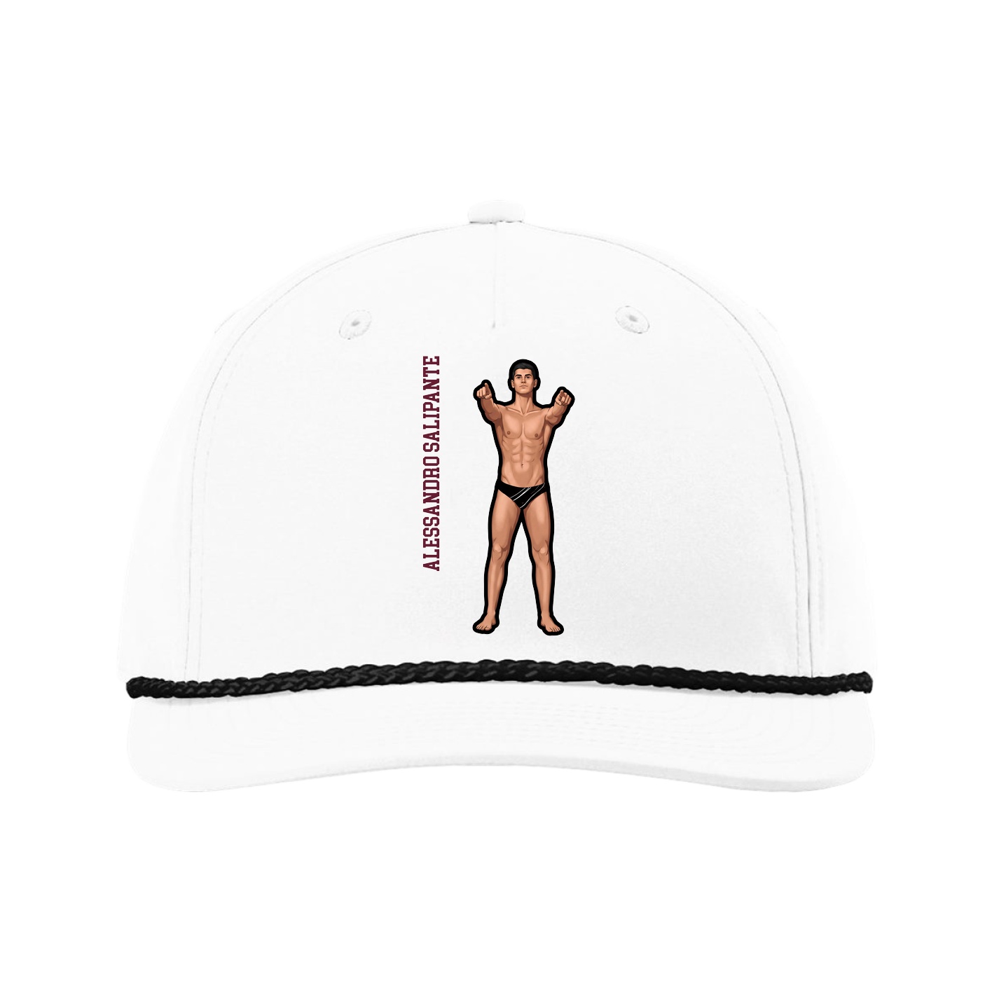 Five-Panel Classic Rope Cap — Name Vertical in White