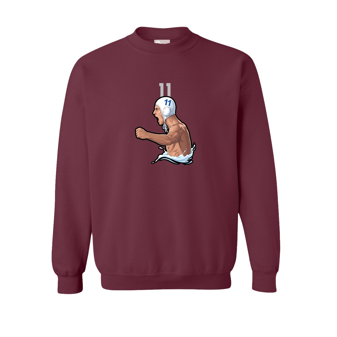 Fleece Crew — Number Top in Maroon