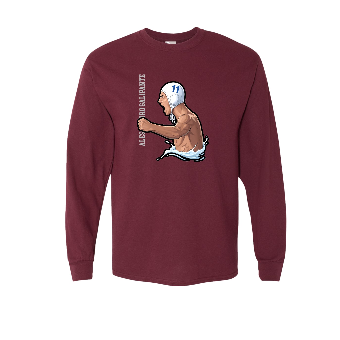 Long Sleeve Tee — Name Vertical in Maroon