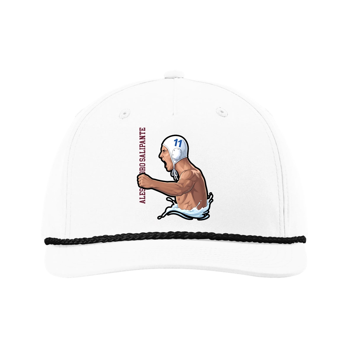 Five-Panel Classic Rope Cap — Name Vertical in White