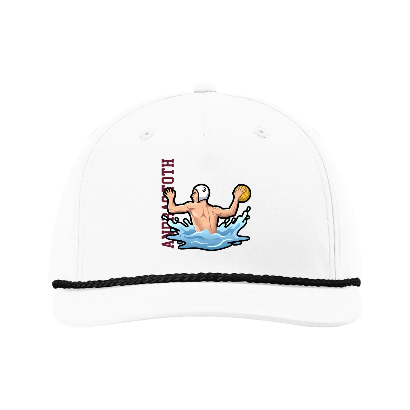 Five-Panel Classic Rope Cap — Name Vertical in White