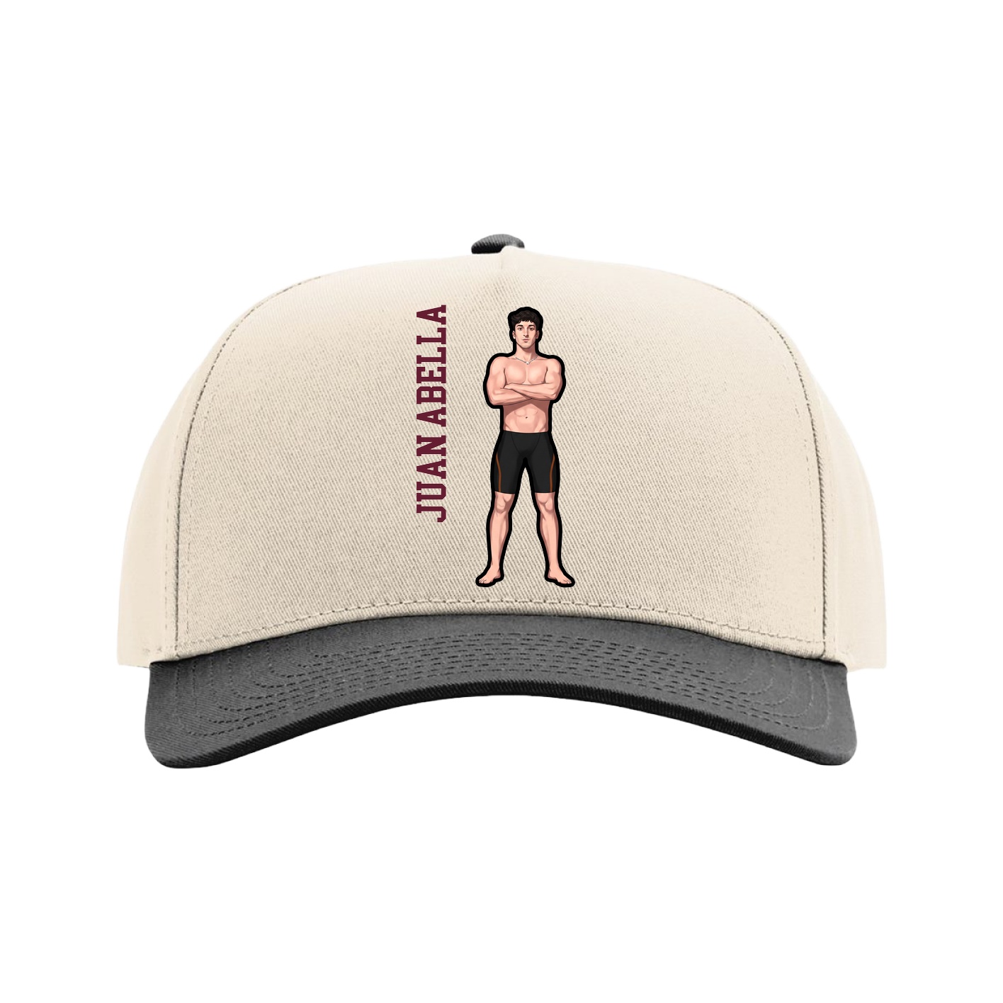 Full Fabric Five-Panel Champ Cap — Name Vertical in Cream/Black