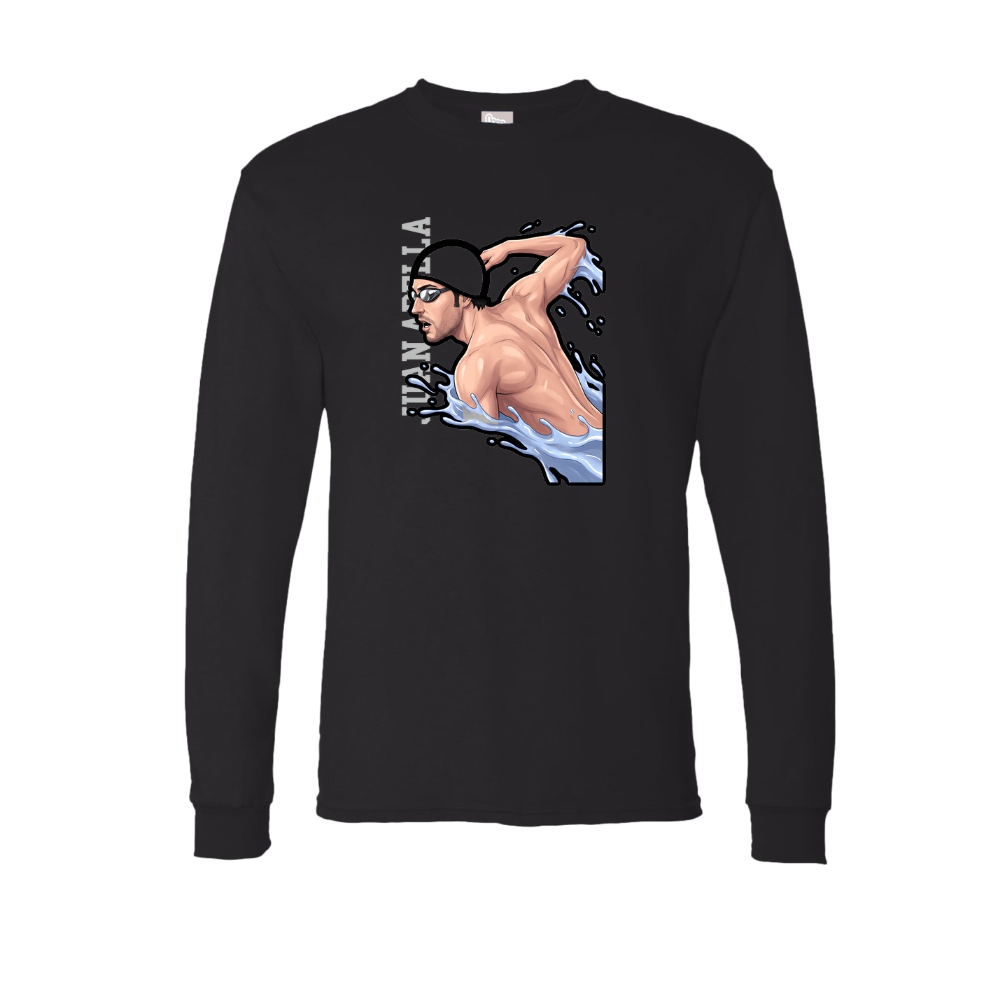 Long Sleeve Tee — Name Vertical in Black