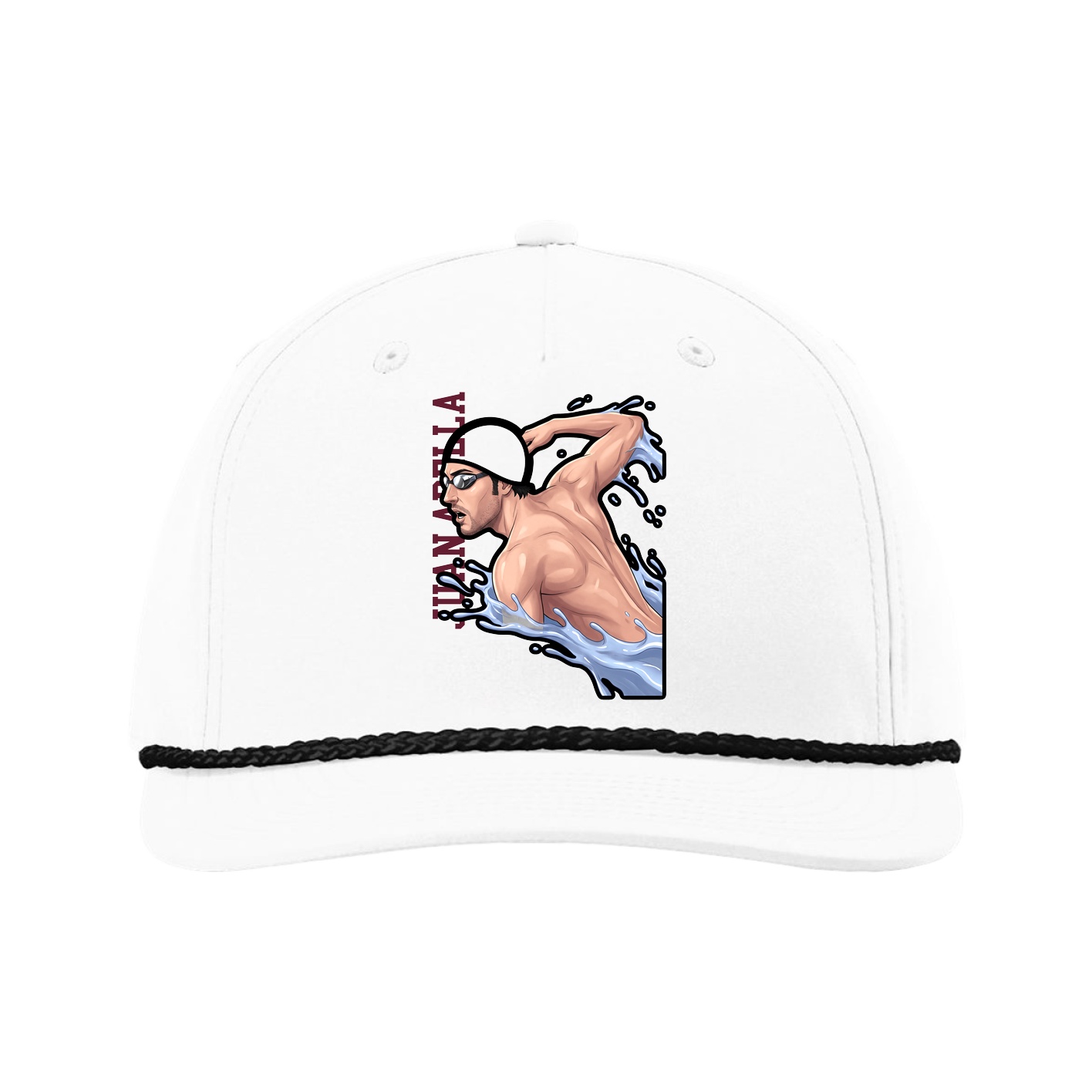 Five-Panel Classic Rope Cap — Name Vertical in White
