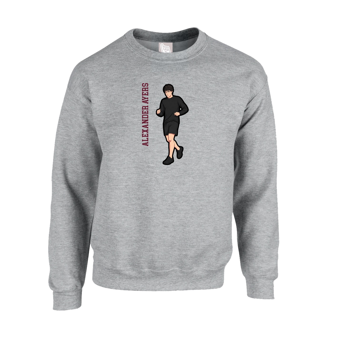 Fleece Crew — Name Vertical in Grey
