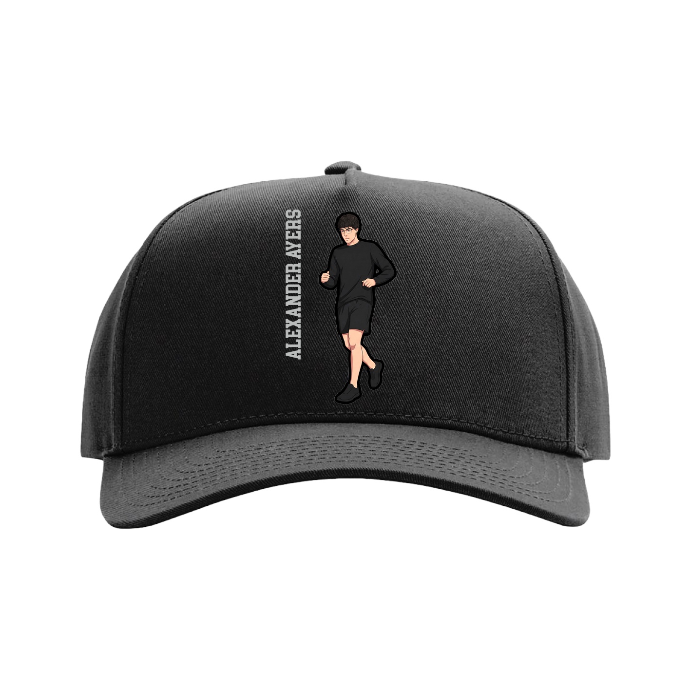 Full Fabric Five-Panel Champ Cap — Name Vertical in Black