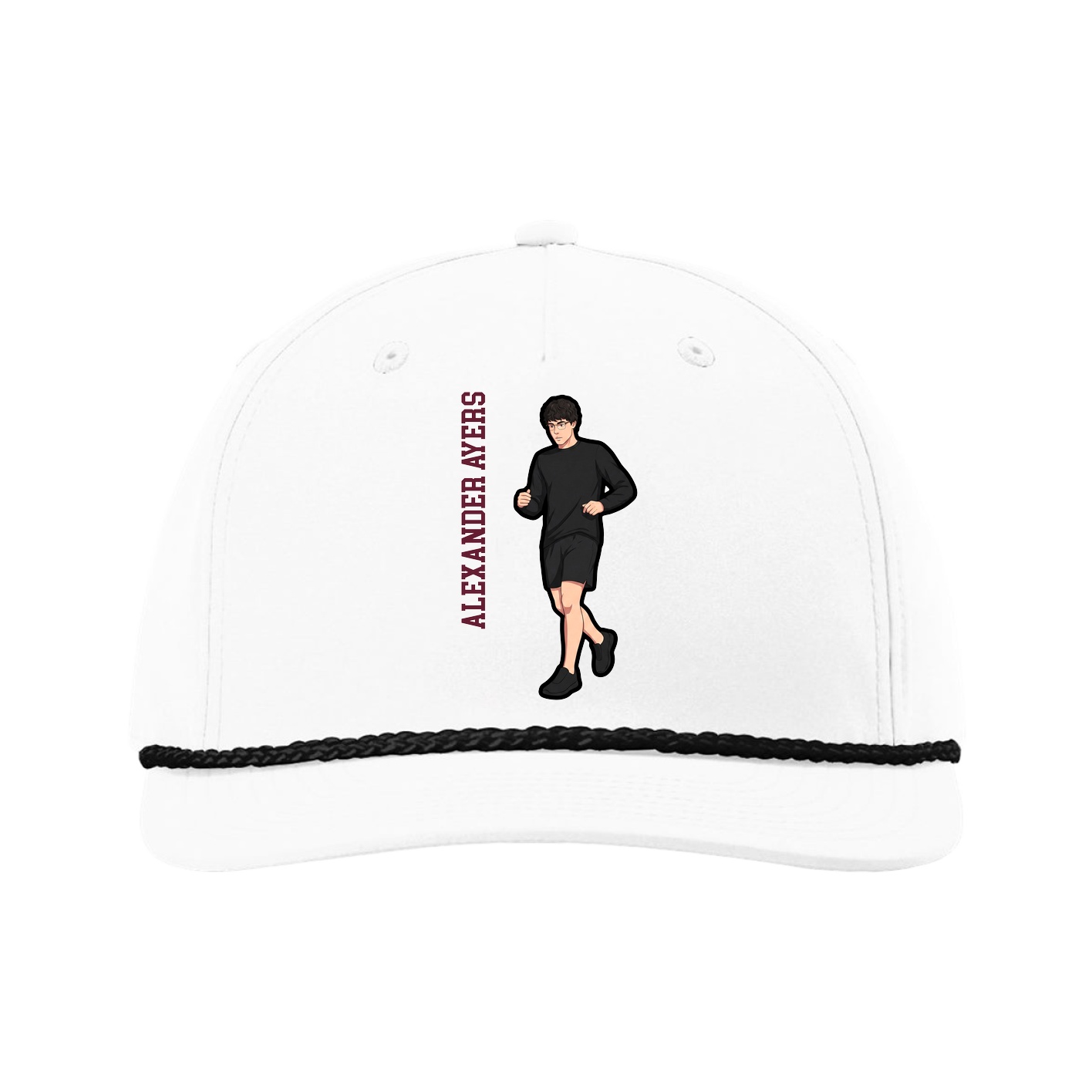 Five-Panel Classic Rope Cap — Name Vertical in White
