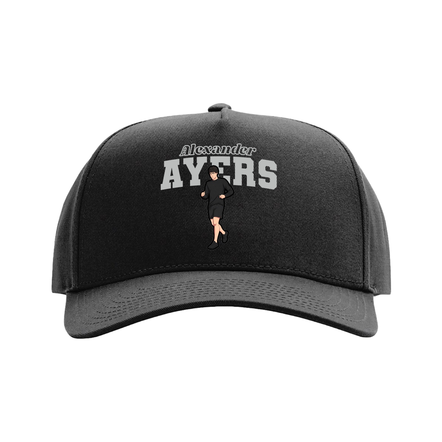 Full Fabric Five-Panel Champ Cap — Name Arch in Black
