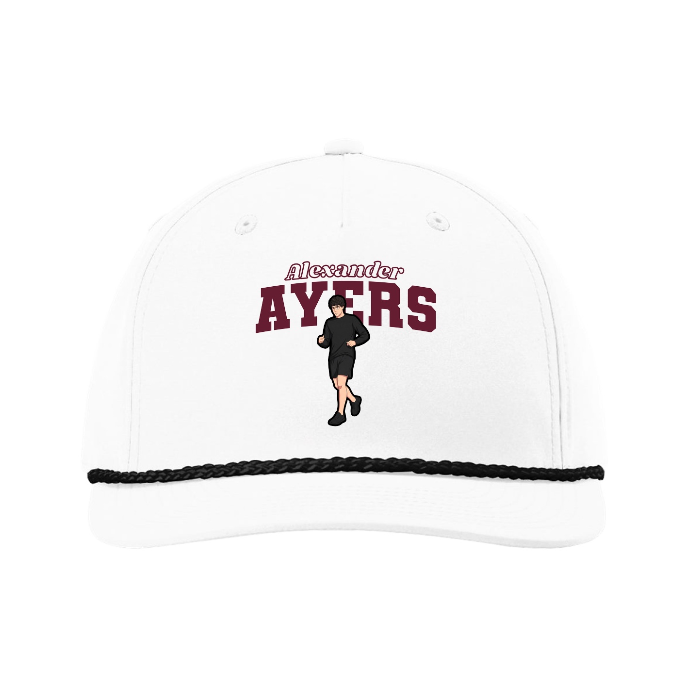 Five-Panel Classic Rope Cap — Name Arch in White
