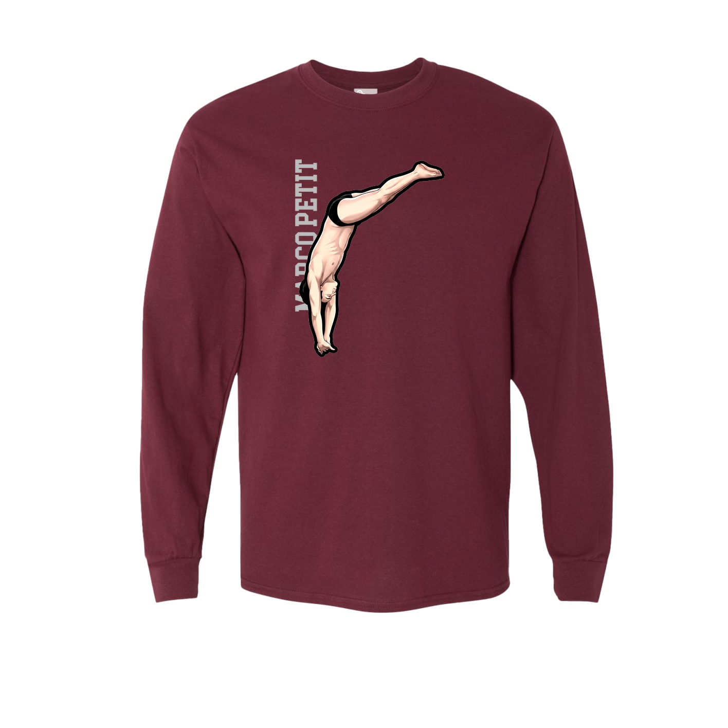 Long Sleeve Tee — Name Vertical in Maroon