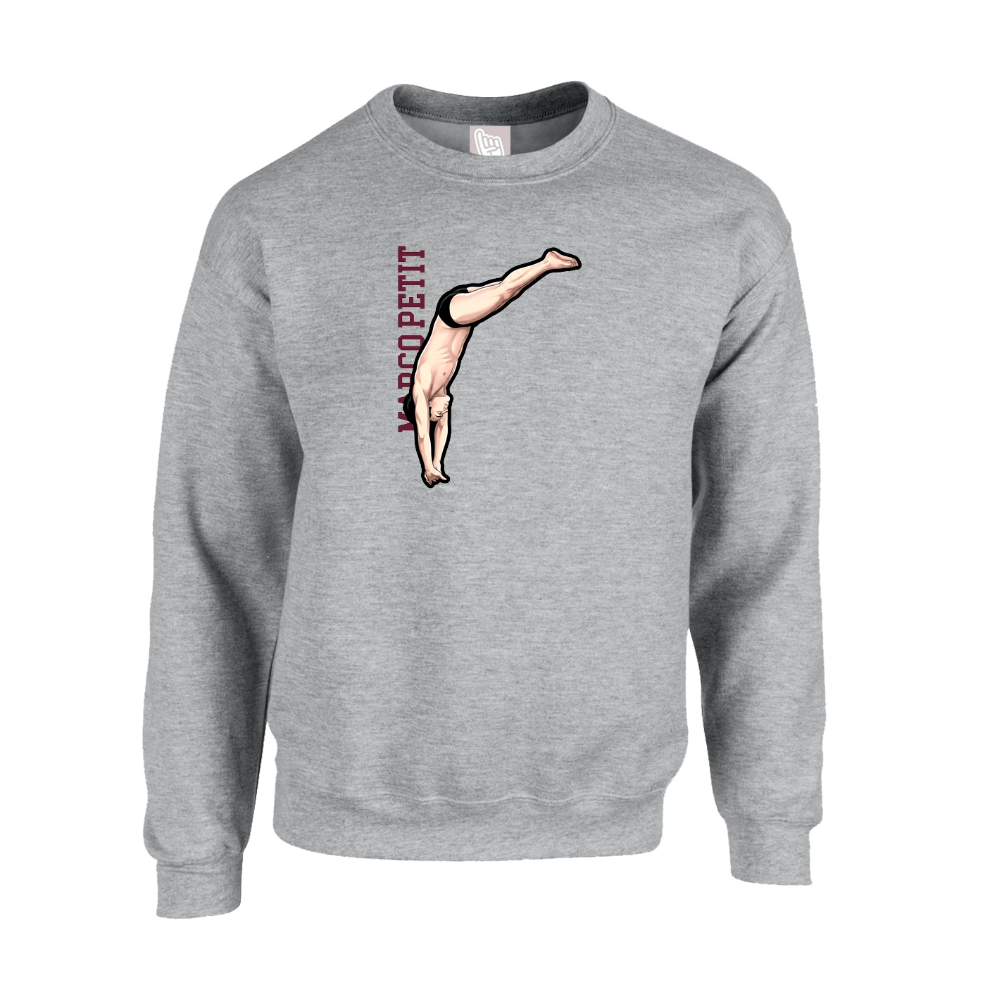 Fleece Crew — Name Vertical in Grey