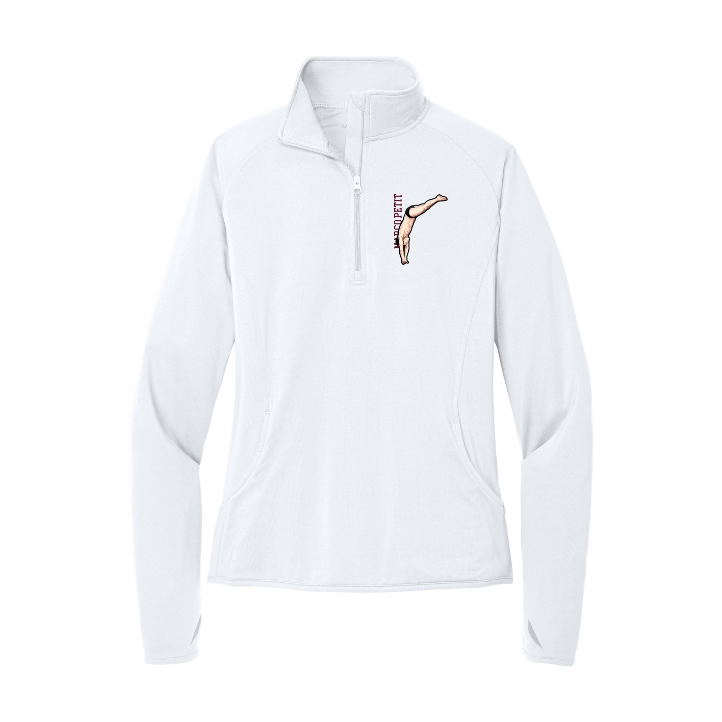 Women's Q-Zip Pullover — Name Vertical in White