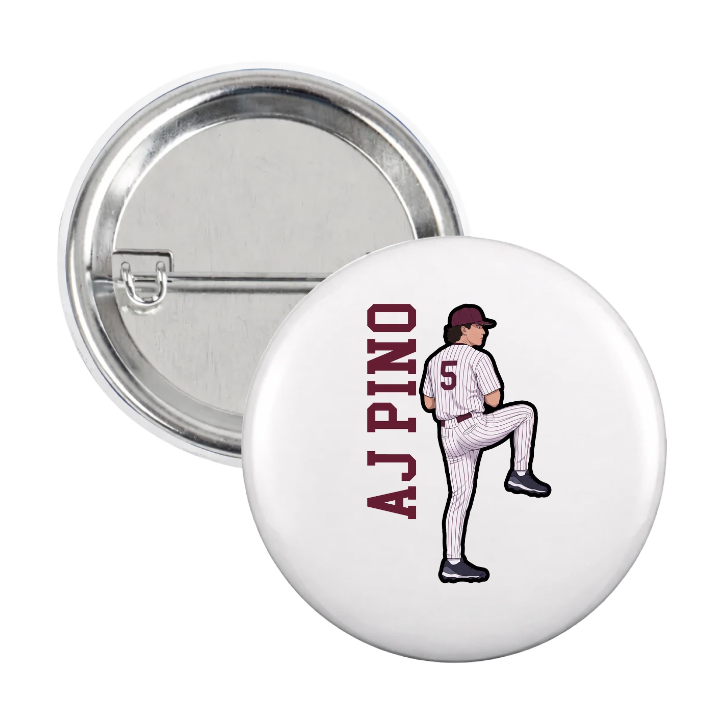 Game Day Button — Name Vertical in White