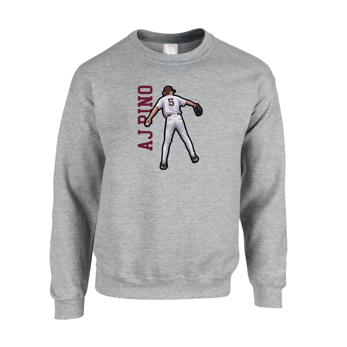 Fleece Crew — Name Vertical in Grey