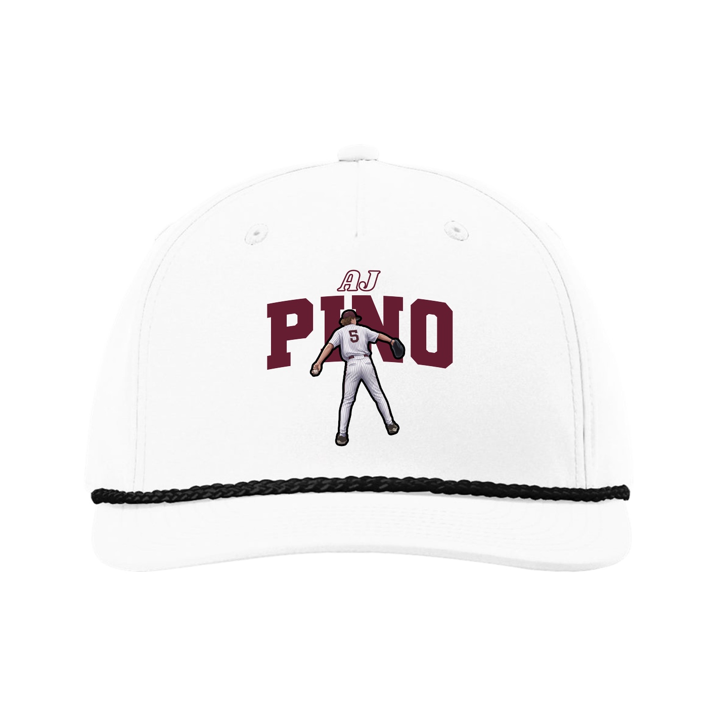 Five-Panel Classic Rope Cap — Name Arch in White