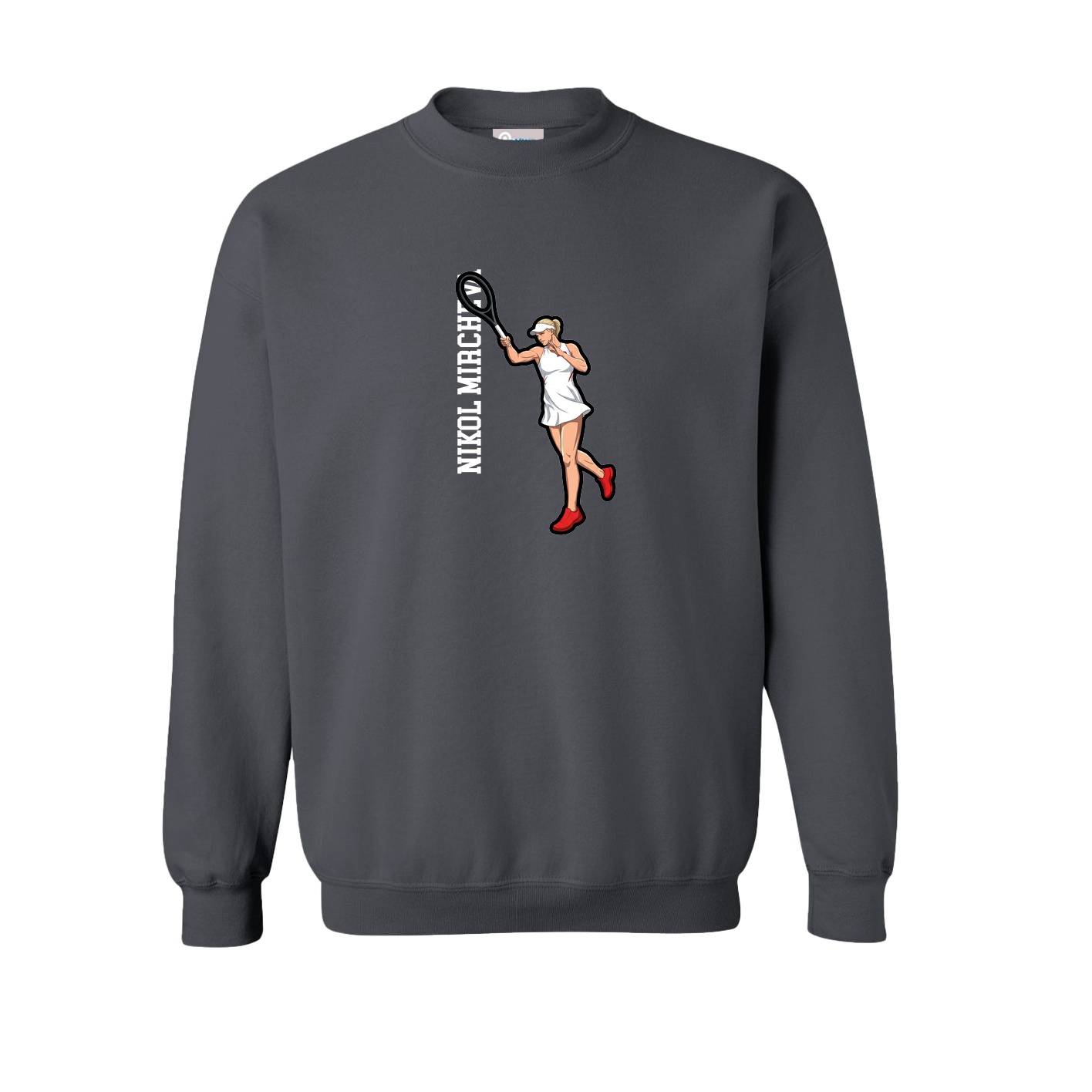 Fleece Crew — Name Vertical in Grey