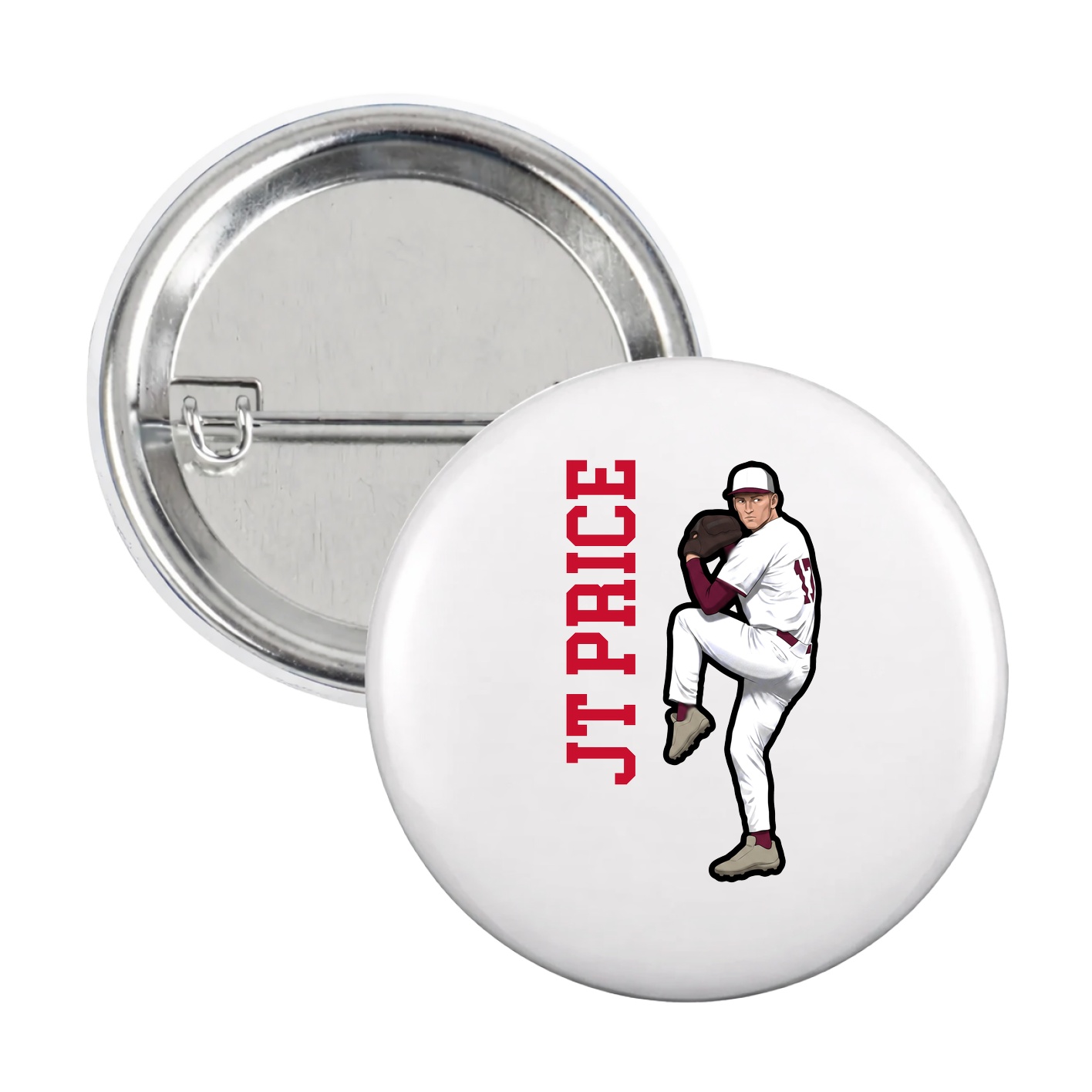 Game Day Button — Name Vertical in White