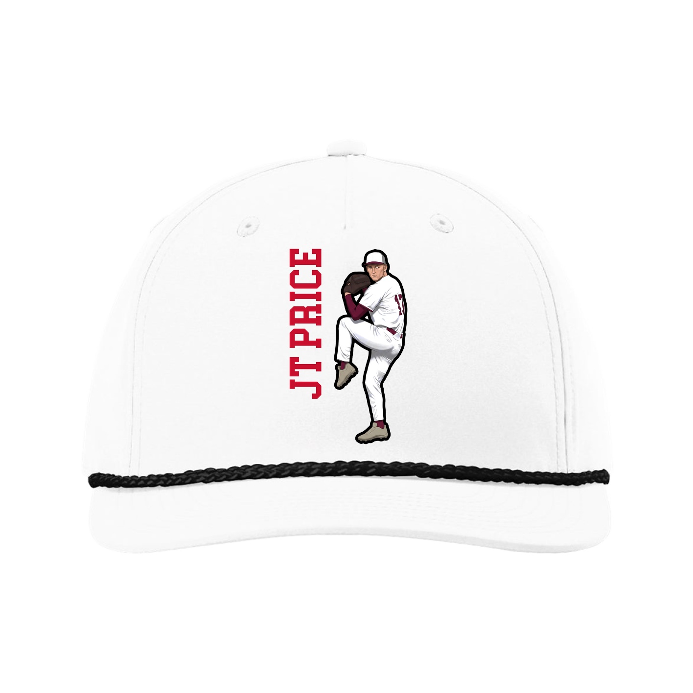 Five-Panel Classic Rope Cap — Name Vertical in White