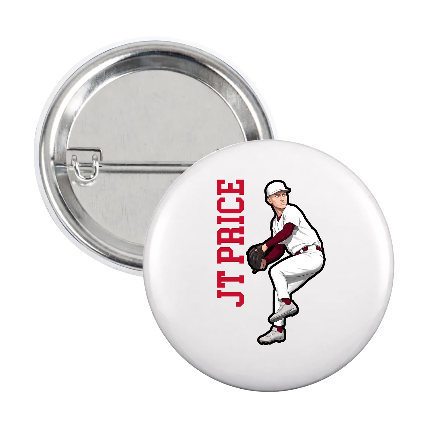 Game Day Button — Name Vertical in White