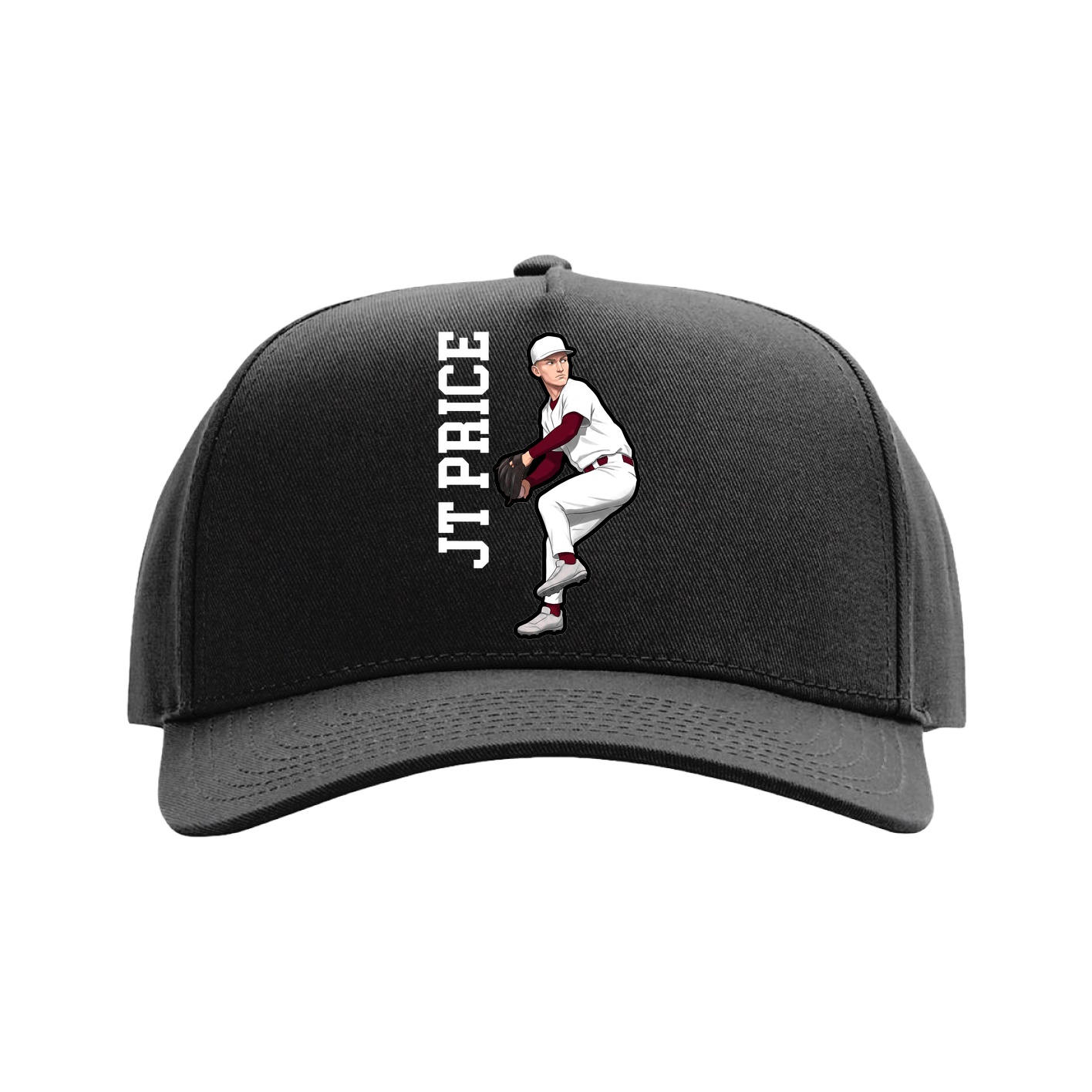 Full Fabric Five-Panel Champ Cap — Name Vertical in Black