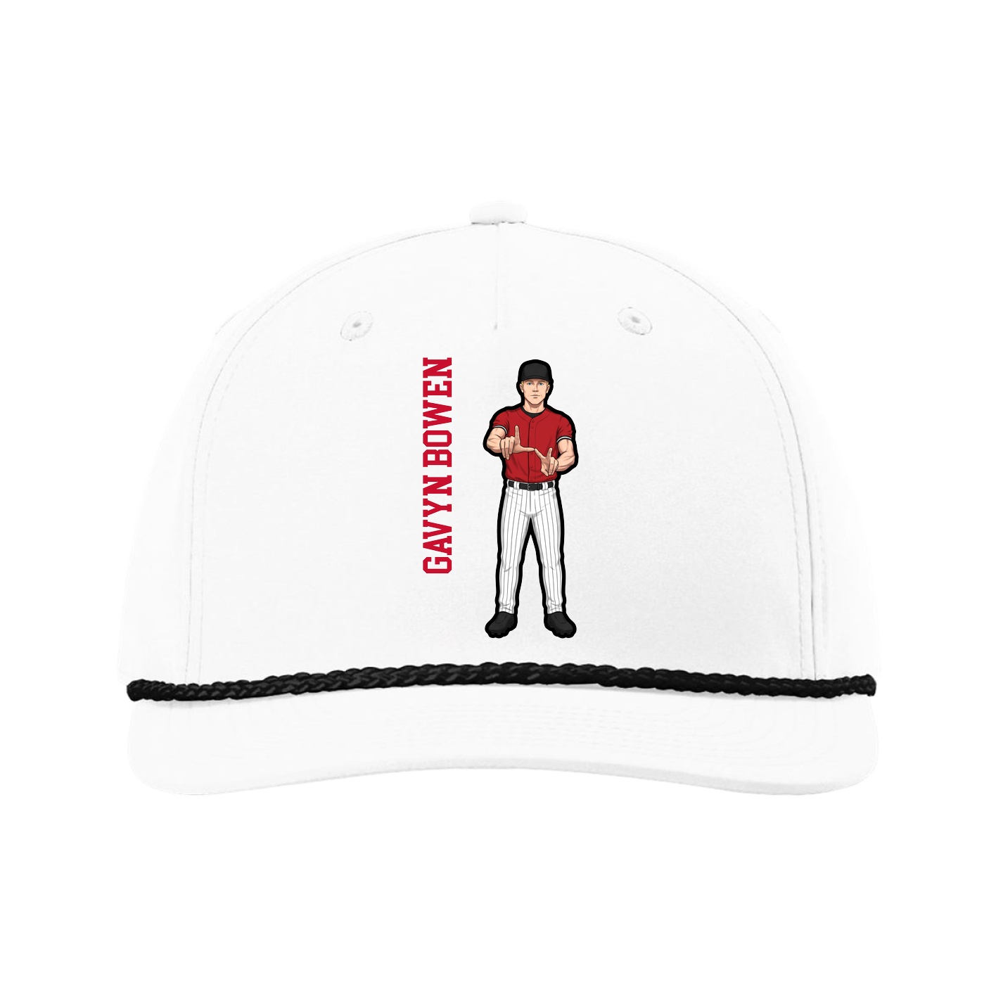 Five-Panel Classic Rope Cap — Name Vertical in White