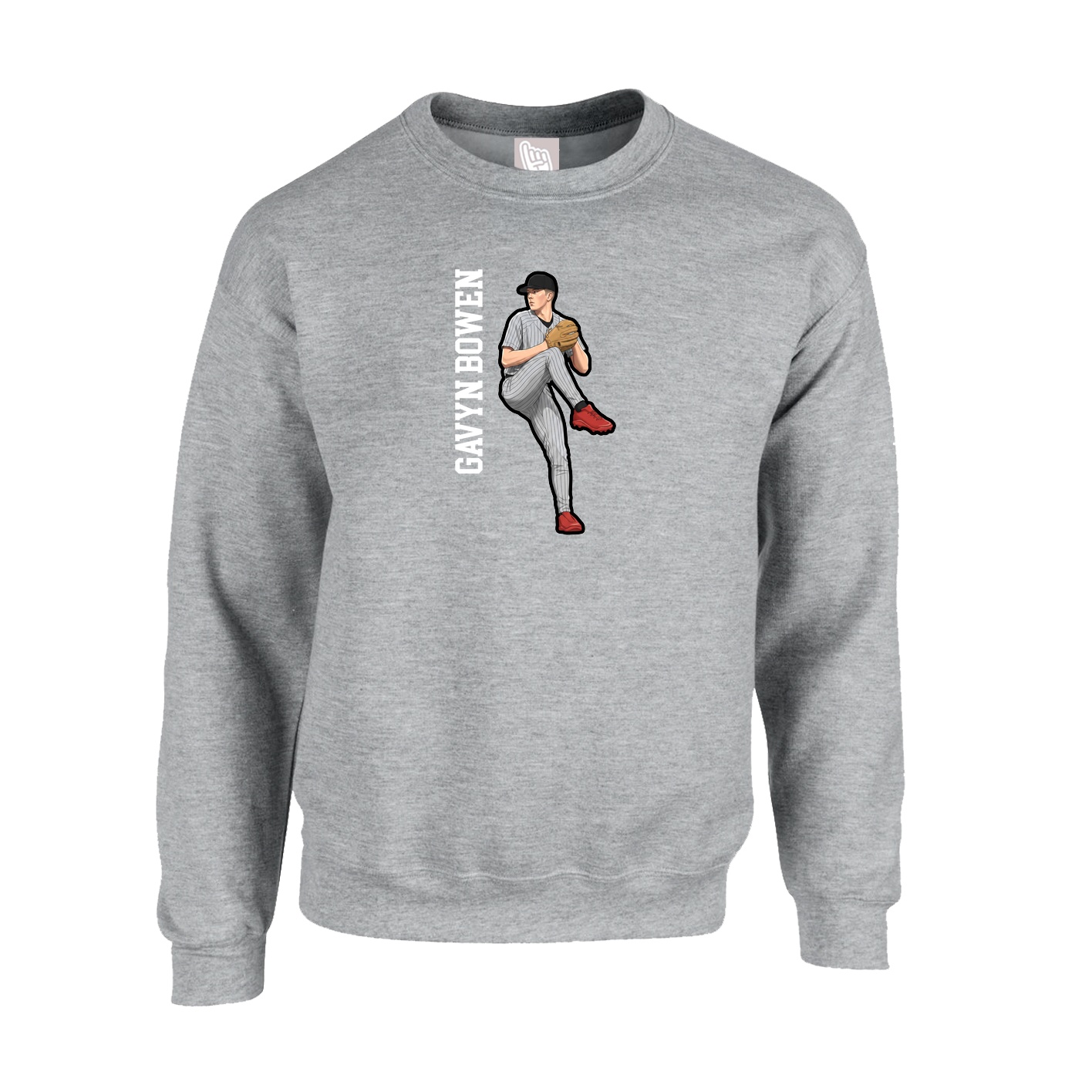 Fleece Crew — Name Vertical in Grey