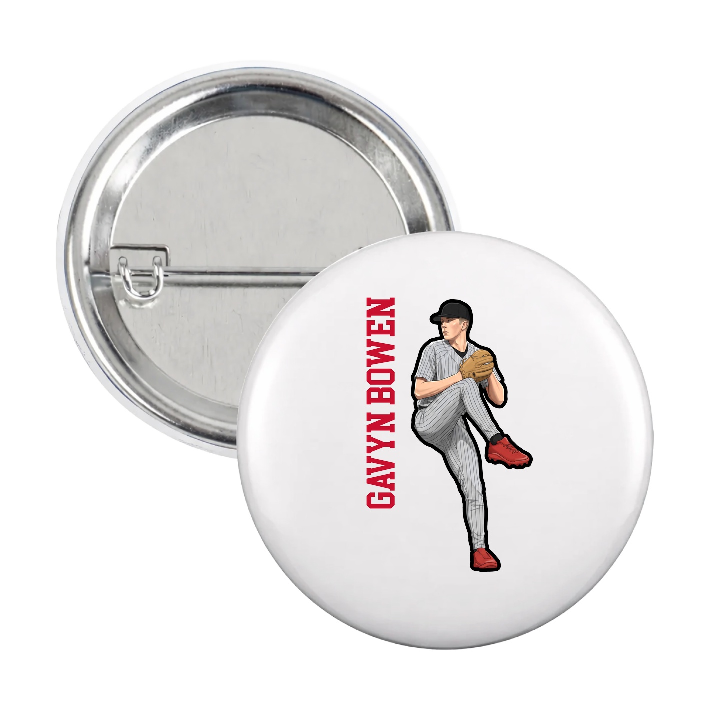 Game Day Button — Name Vertical in White