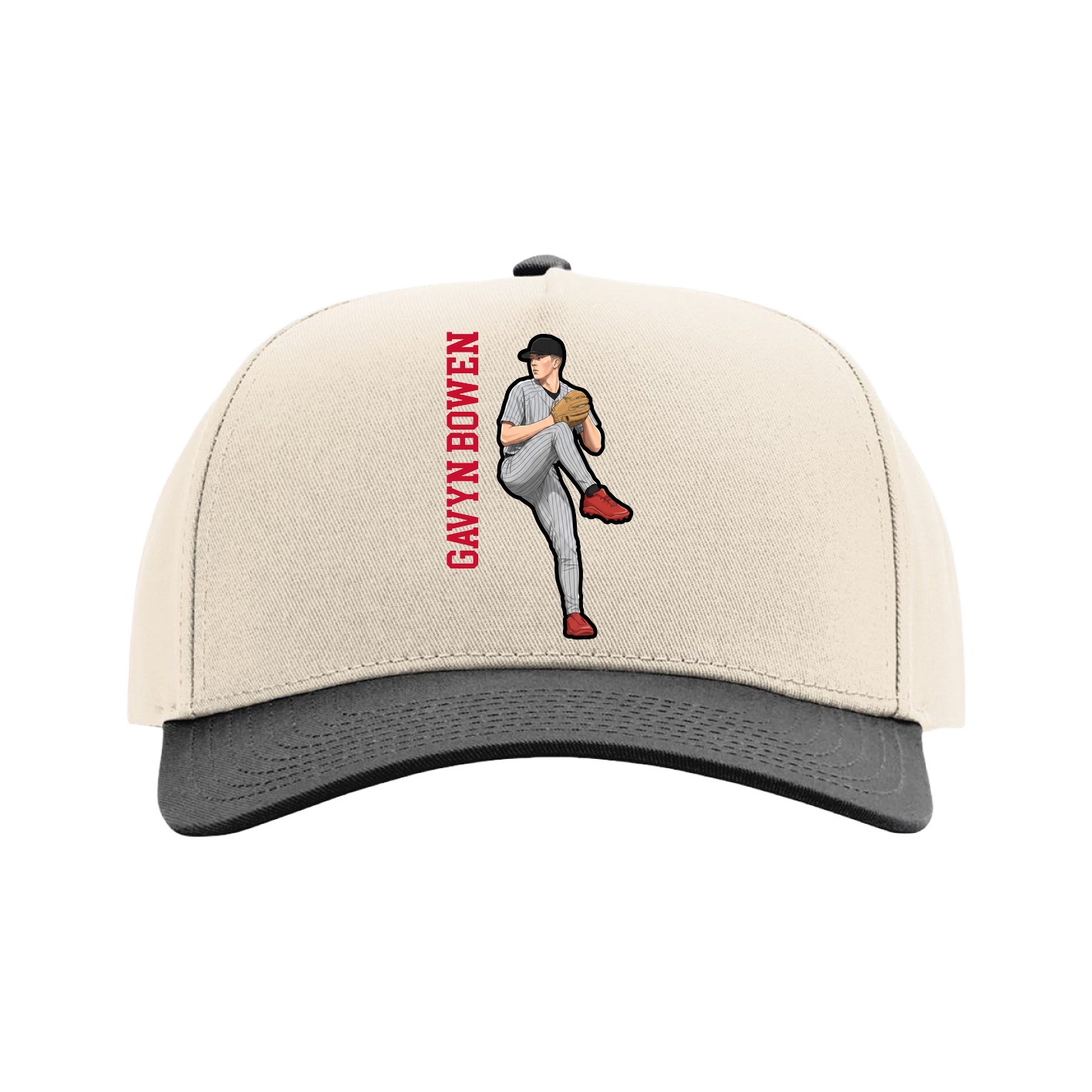 Full Fabric Five-Panel Champ Cap — Name Vertical in Cream/Black