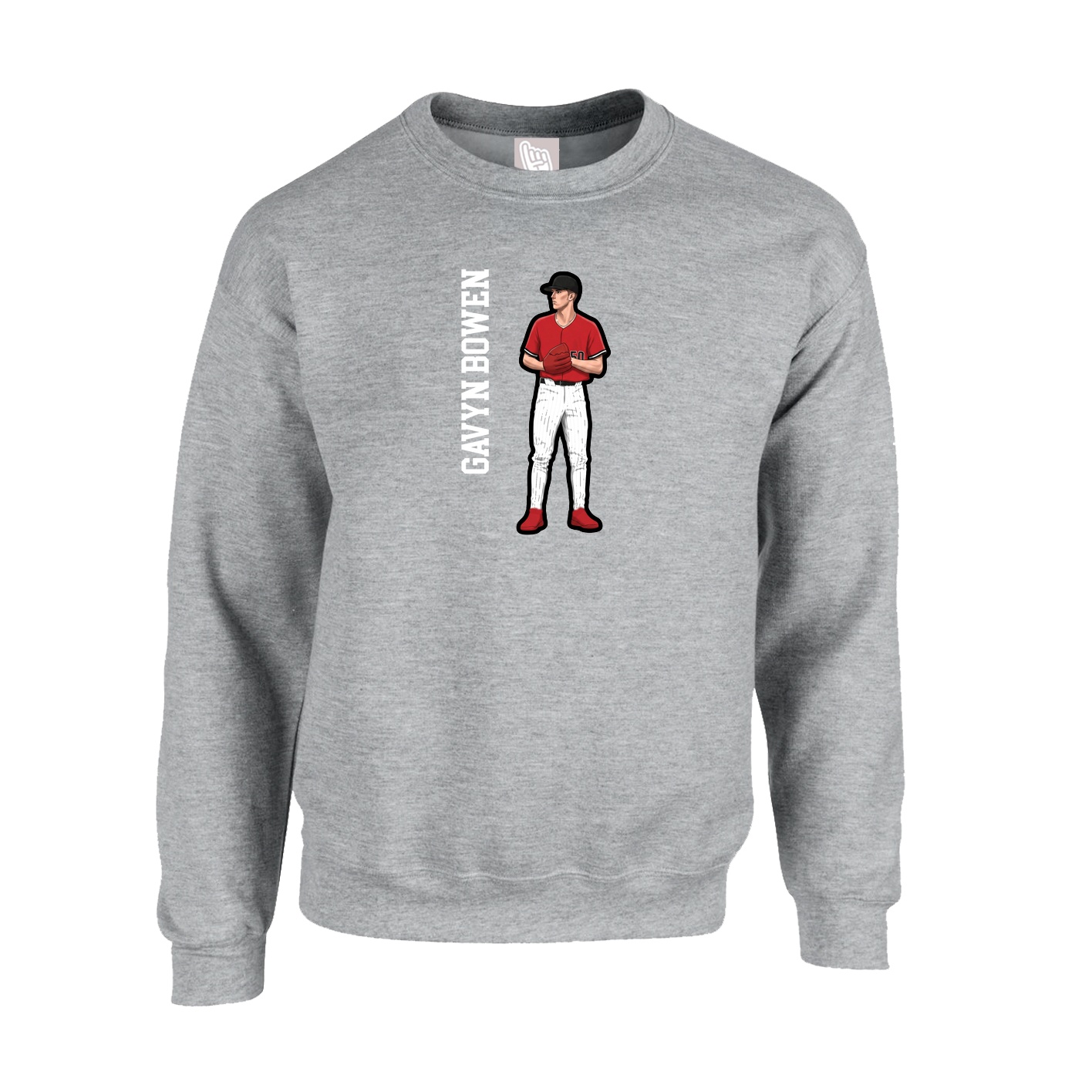 Fleece Crew — Name Vertical in Grey