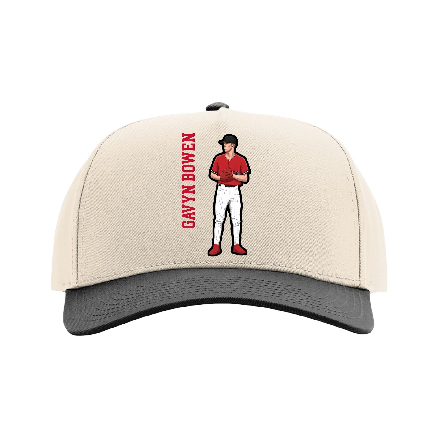 Full Fabric Five-Panel Champ Cap — Name Vertical in Cream/Black