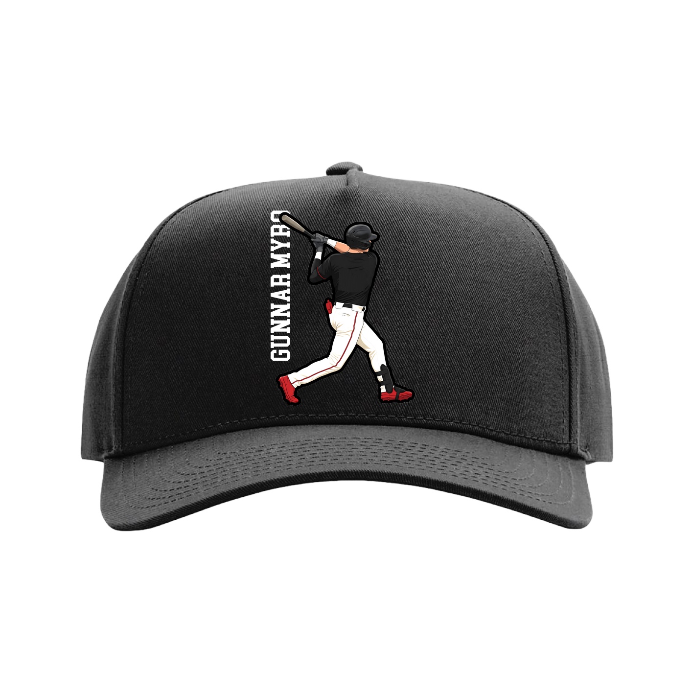 Full Fabric Five-Panel Champ Cap — Name Vertical in Black