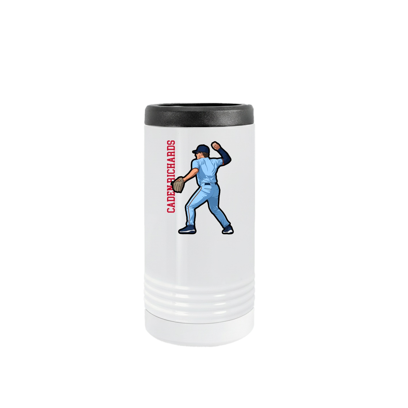 Slim Beverage Holder — Name Vertical in White