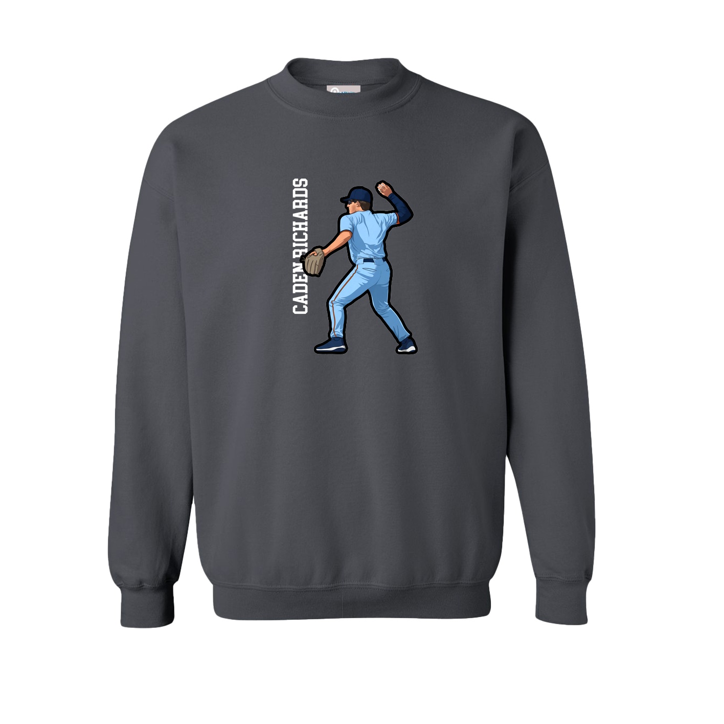 Fleece Crew — Name Vertical in Grey