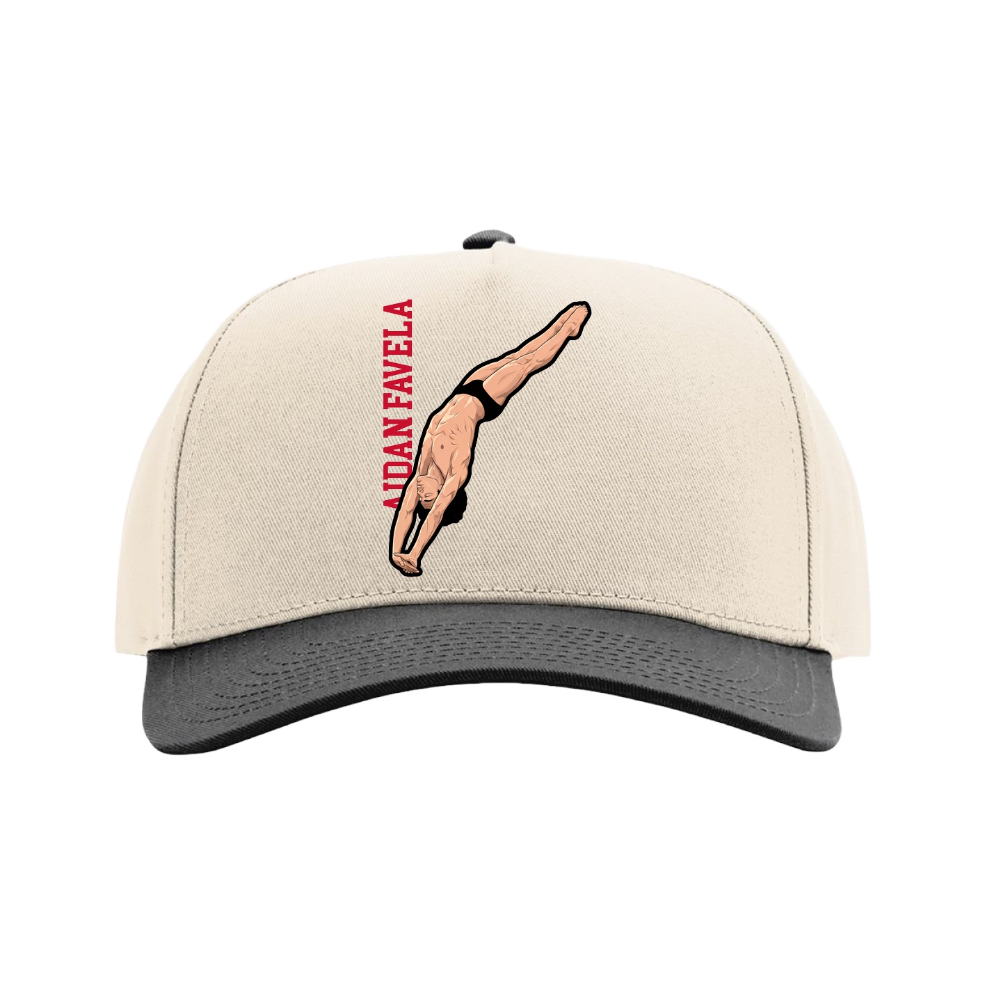 Full Fabric Five-Panel Champ Cap — Name Vertical in Cream/Black