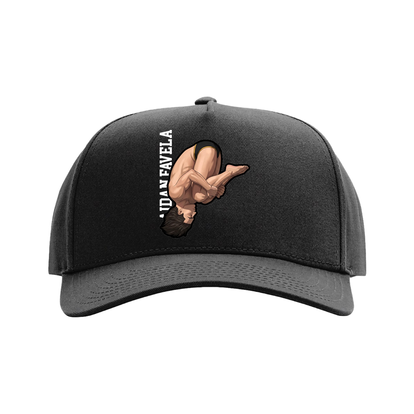 Full Fabric Five-Panel Champ Cap — Name Vertical in Black