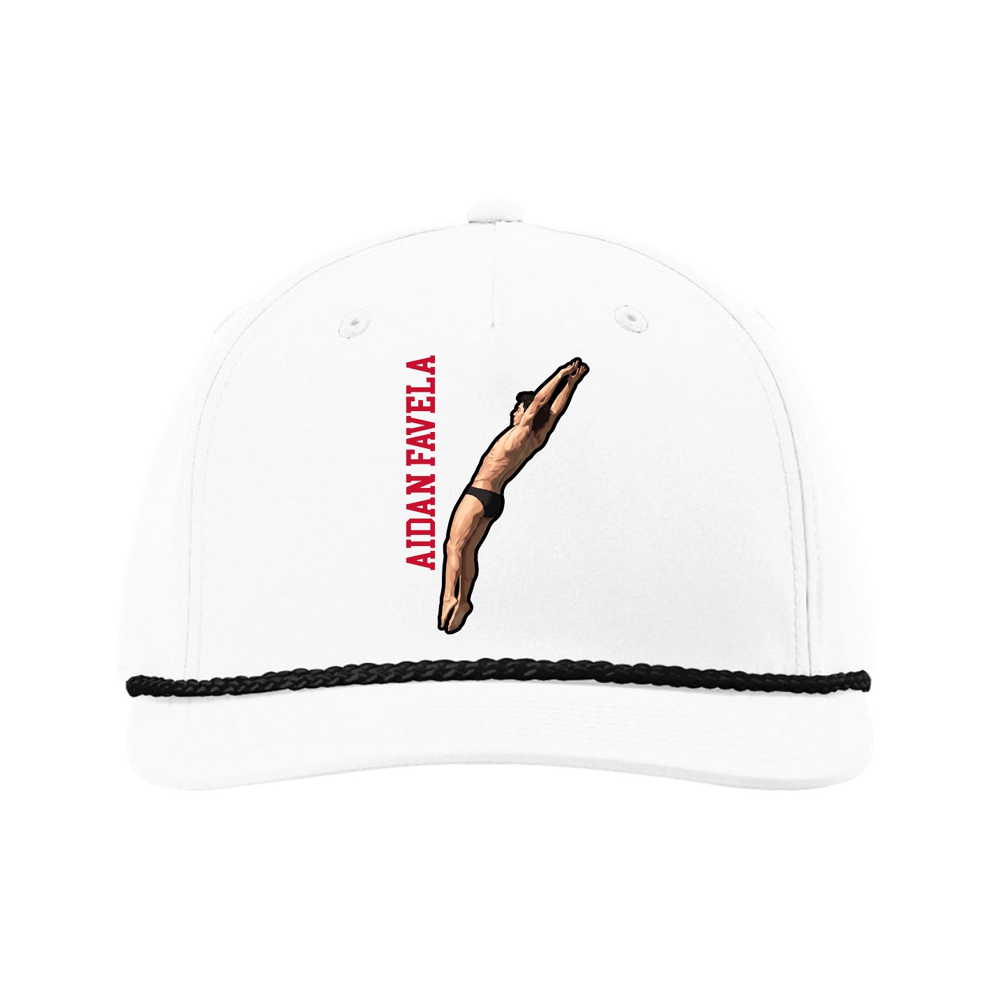 Five-Panel Classic Rope Cap — Name Vertical in White