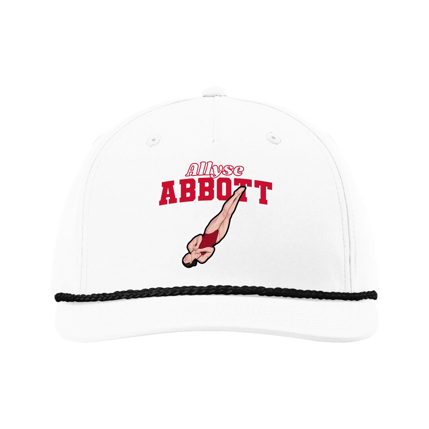 Five-Panel Classic Rope Cap — Name Arch in White