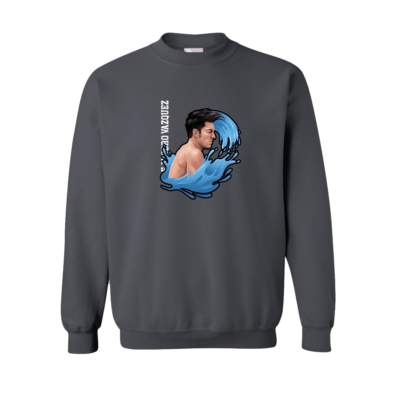 Fleece Crew — Name Vertical in Grey