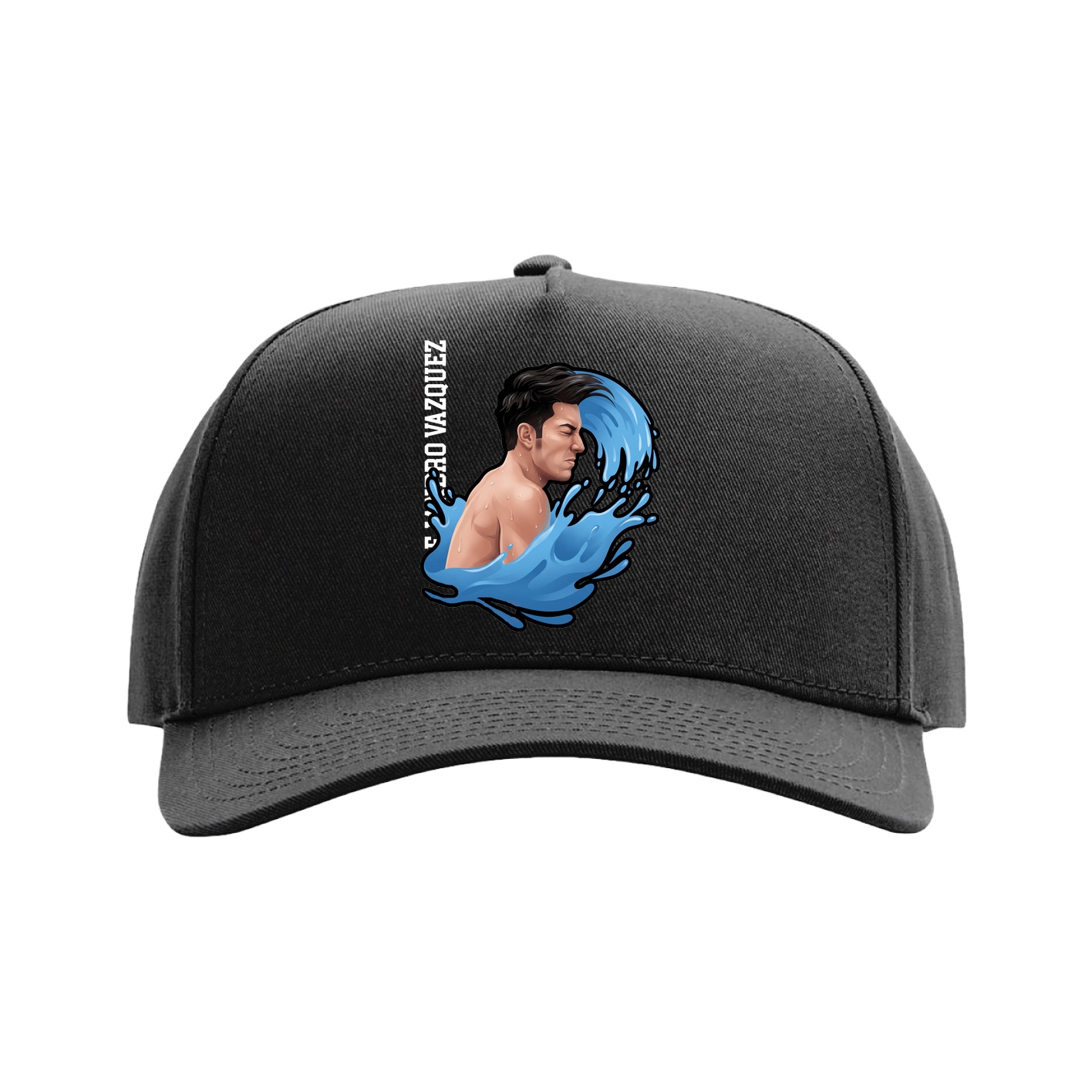 Full Fabric Five-Panel Champ Cap — Name Vertical in Black