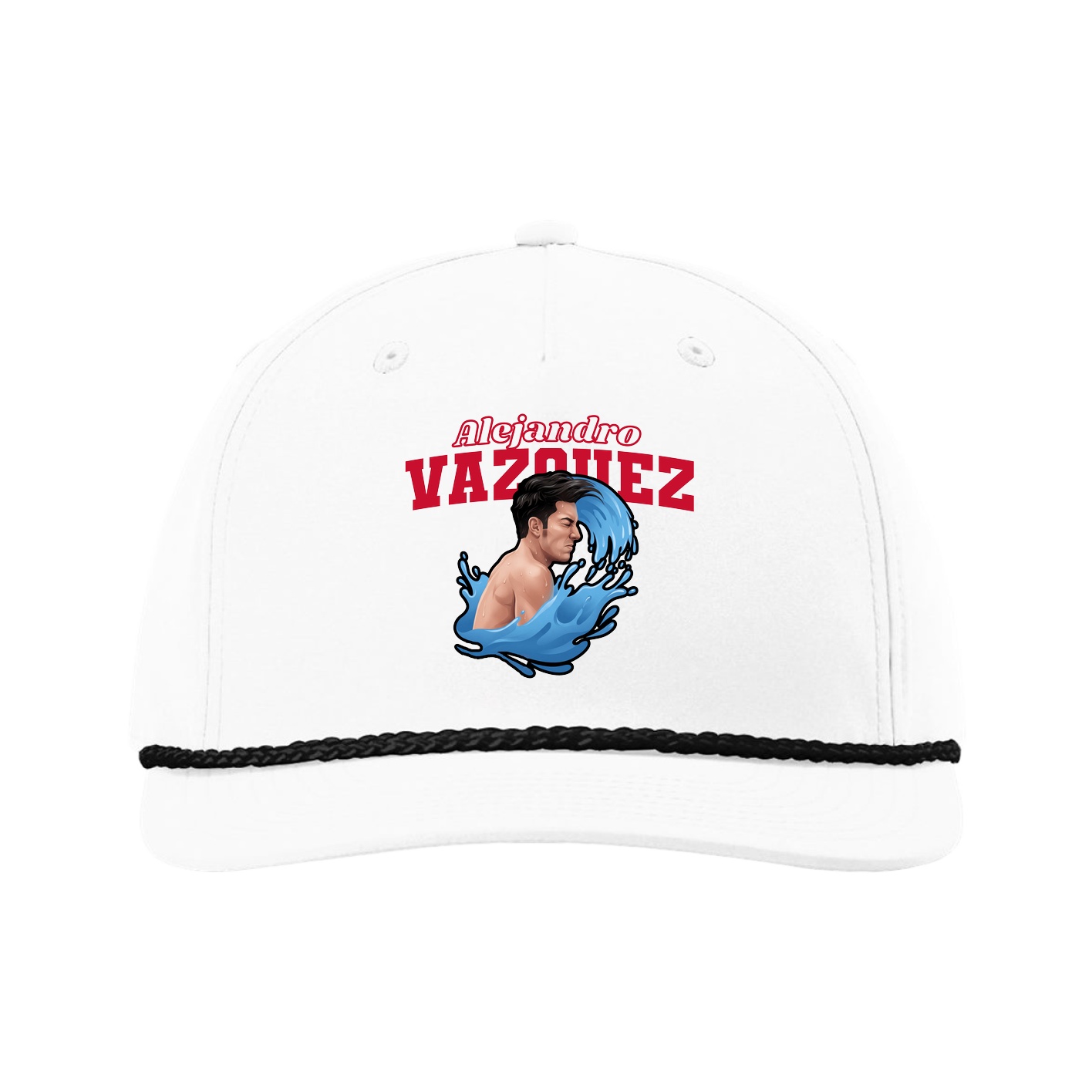 Five-Panel Classic Rope Cap — Name Arch in White
