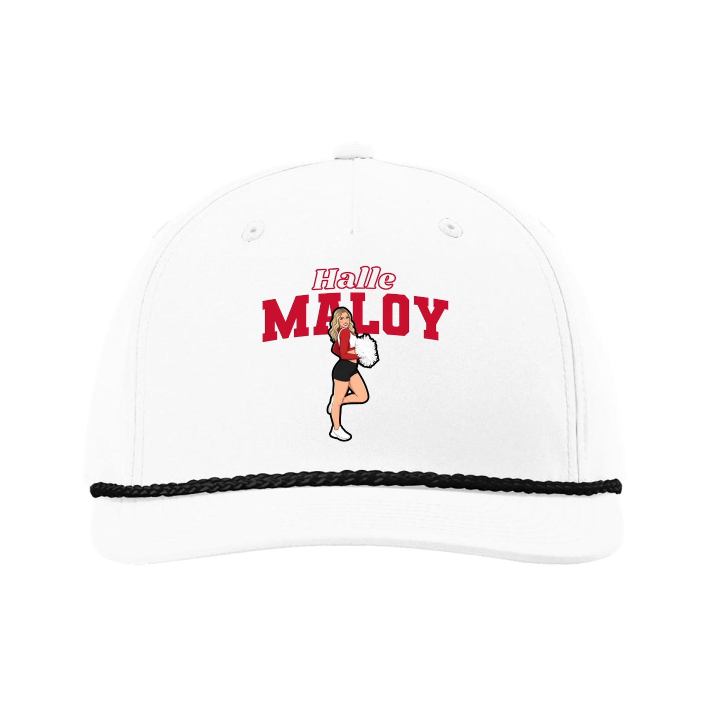 Five-Panel Classic Rope Cap — Name Arch in White