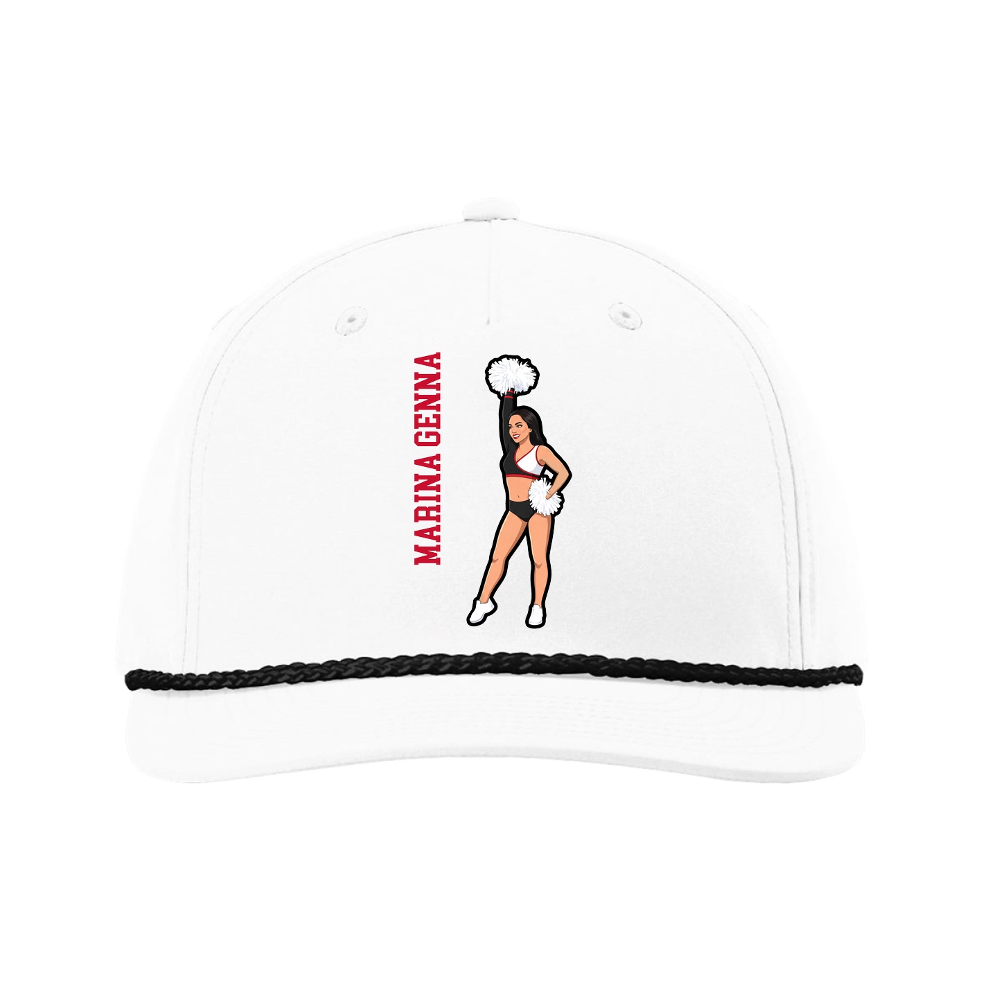 Five-Panel Classic Rope Cap — Name Vertical in White
