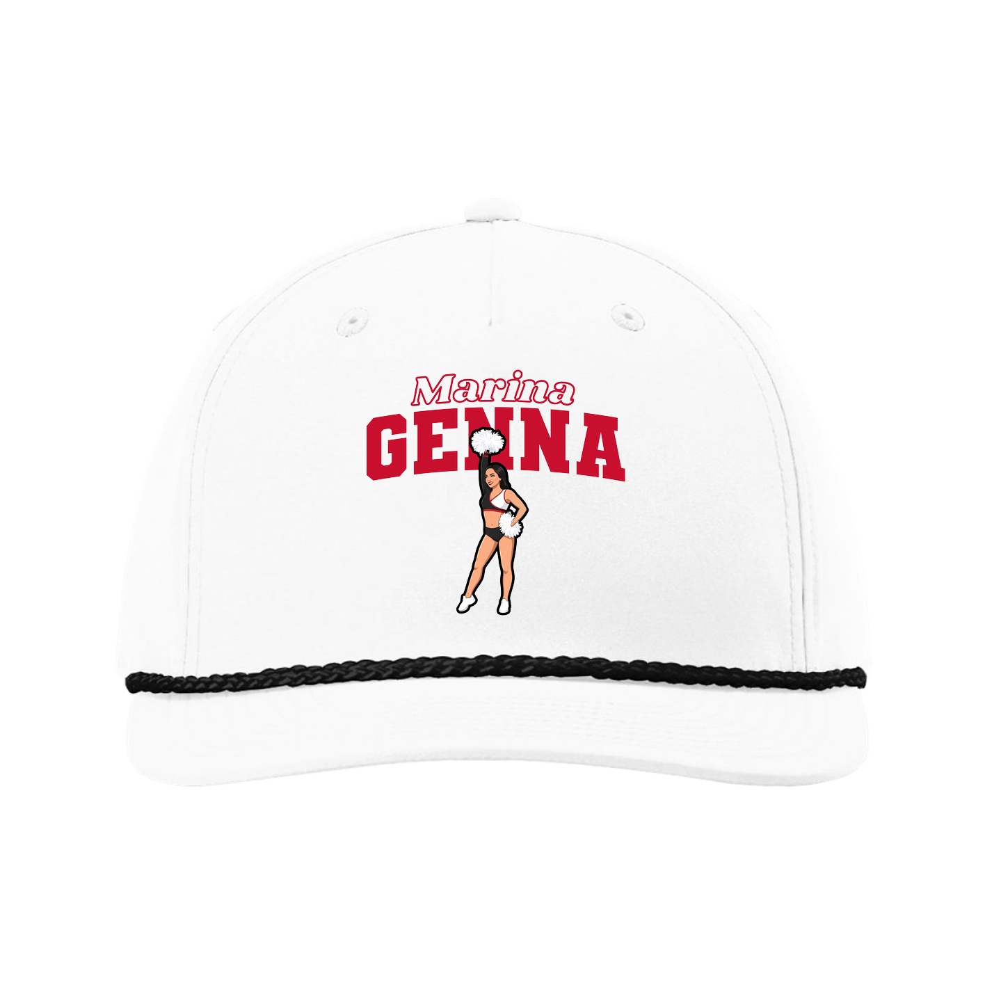 Five-Panel Classic Rope Cap — Name Arch in White
