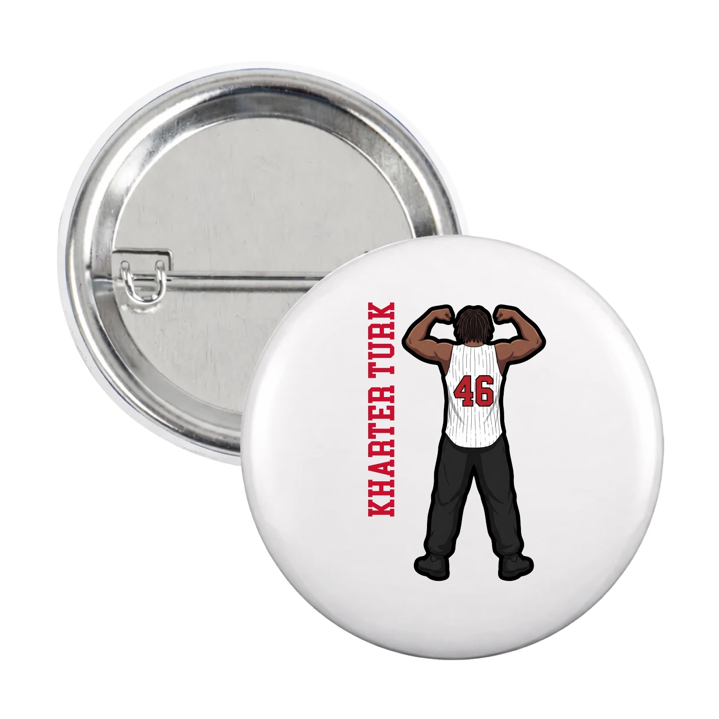 Game Day Button — Name Vertical in White