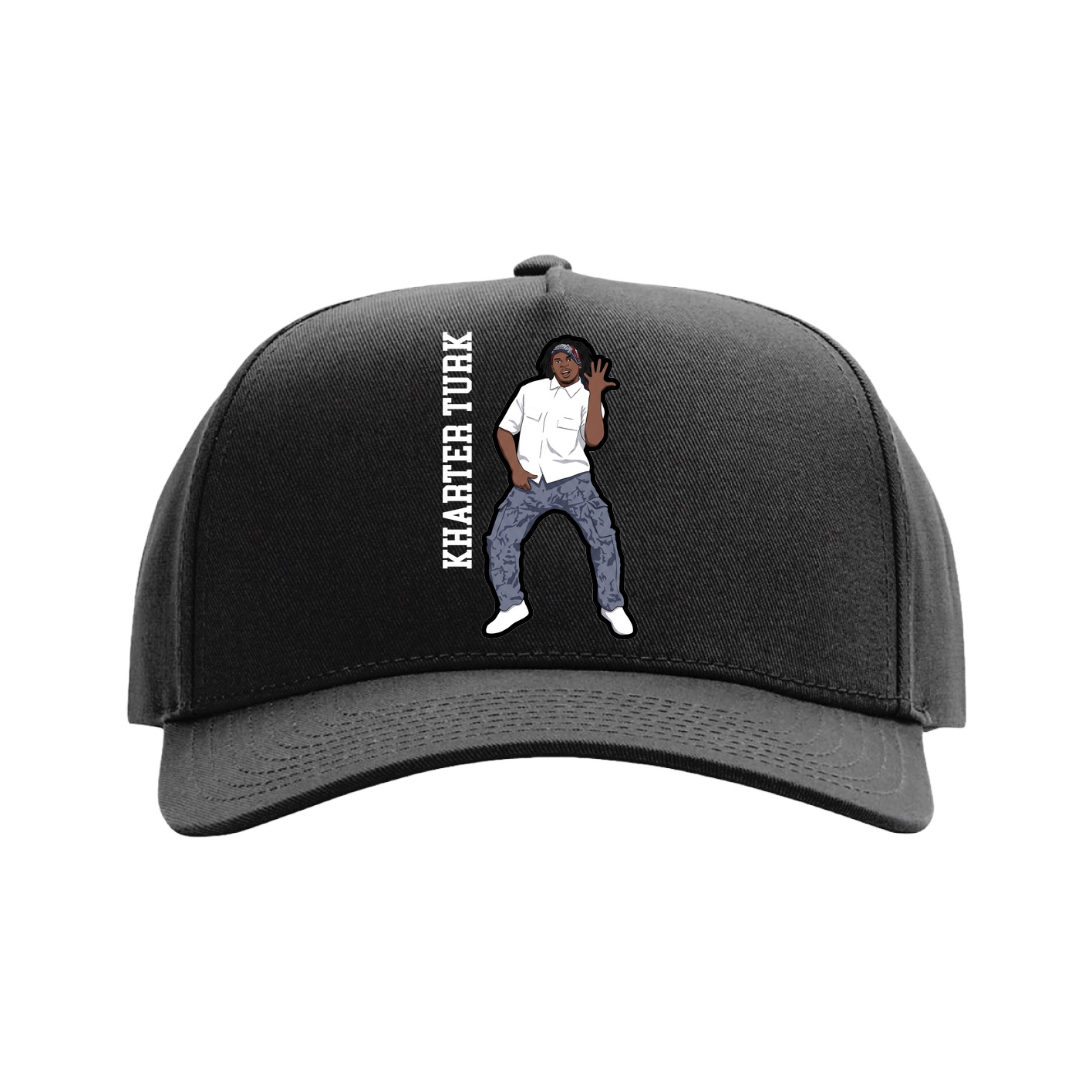 Full Fabric Five-Panel Champ Cap — Name Vertical in Black
