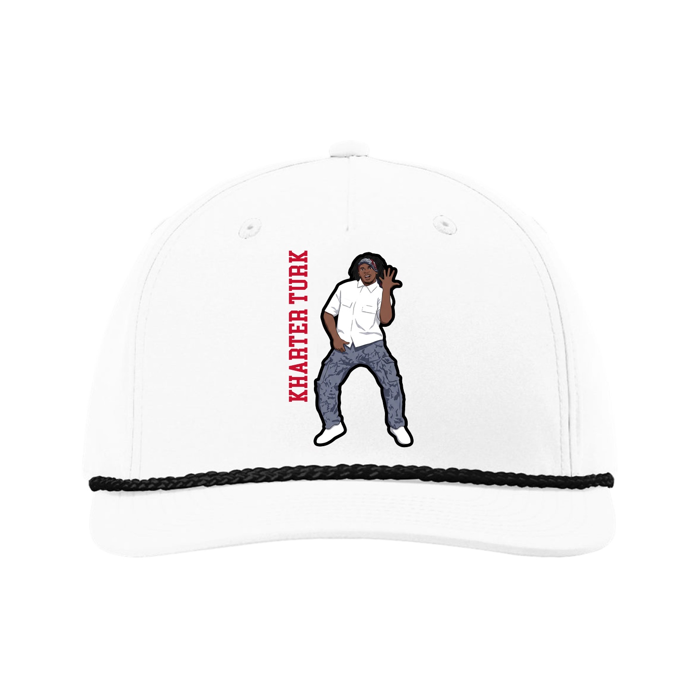 Five-Panel Classic Rope Cap — Name Vertical in White