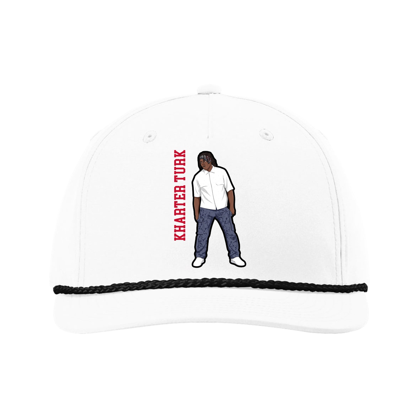 Five-Panel Classic Rope Cap — Name Vertical in White